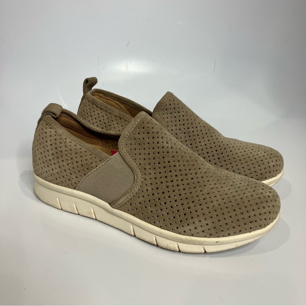 Comfortiva tan perforated suede leather slip on shoes size 7â
